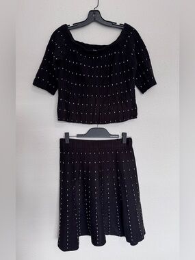 Chelsea28 Nordstrom 2-Pc Off Shoulder Top & Skirt Black White Dot Size L Large
